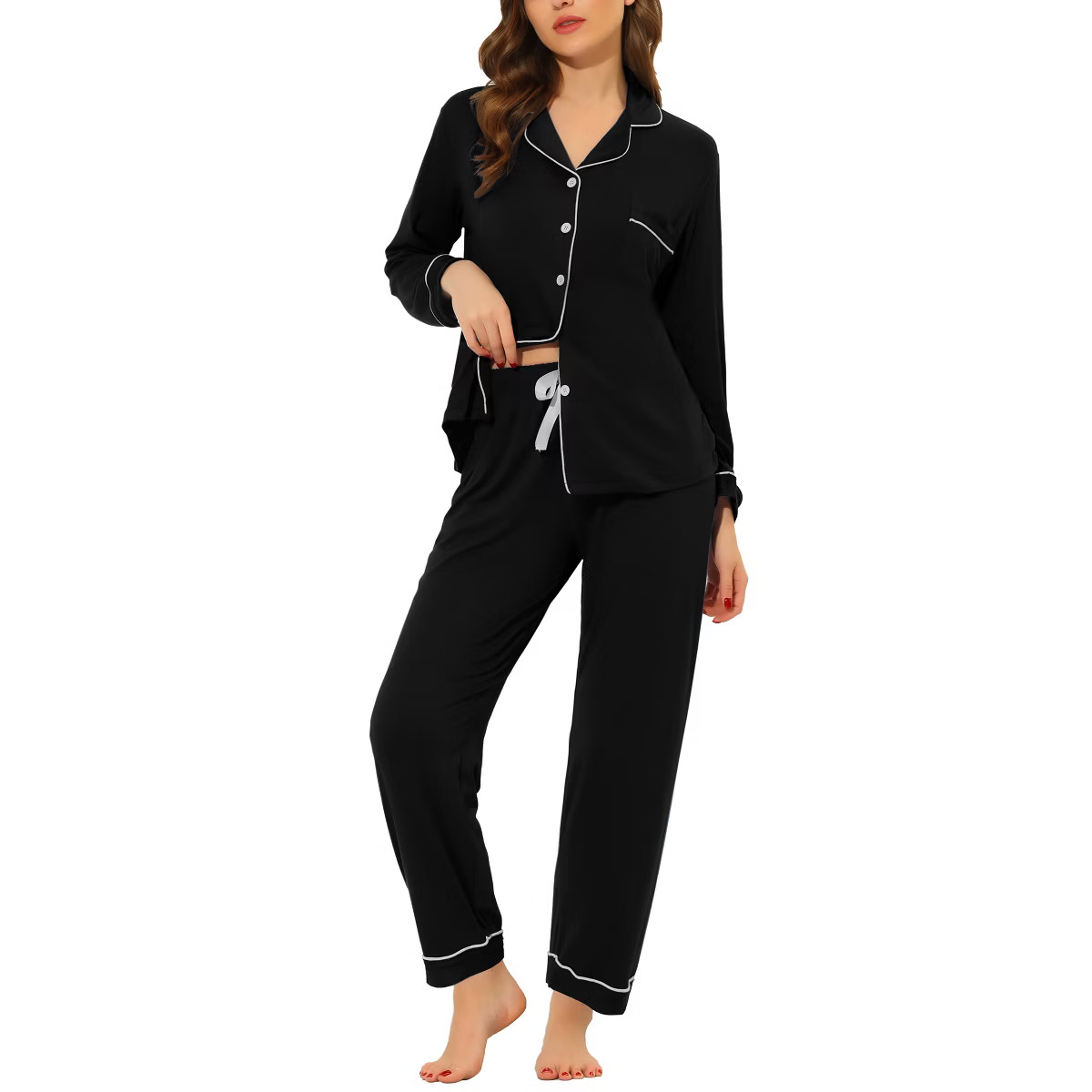 cheibear Women's Long Sleeves Pants Button Down Lounge Pajamas Set | Target