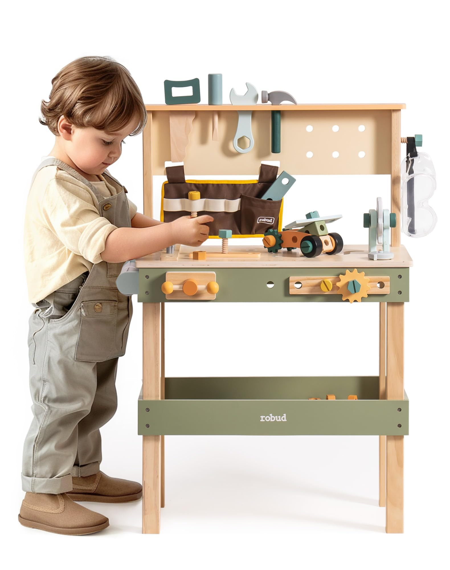 ROBUD Toddler Pretend Play Kids Workbench - Wooden Construction Toy with Tool Belt, Goggles, and ... | Amazon (US)