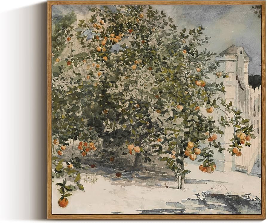 VIYYIEA Vintage Square Framed Wall Art, Orange Trees and Gate Vintage Art Decor Room Aesthetic, 1... | Amazon (US)