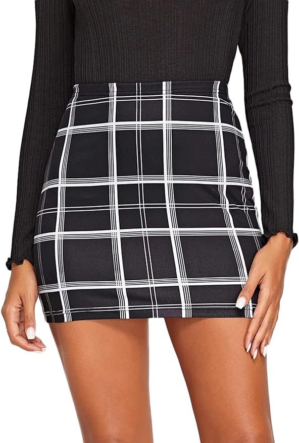 Floerns Women's Stretchy Gingham Plaid Bodycon Mini Skirt | Amazon (US)