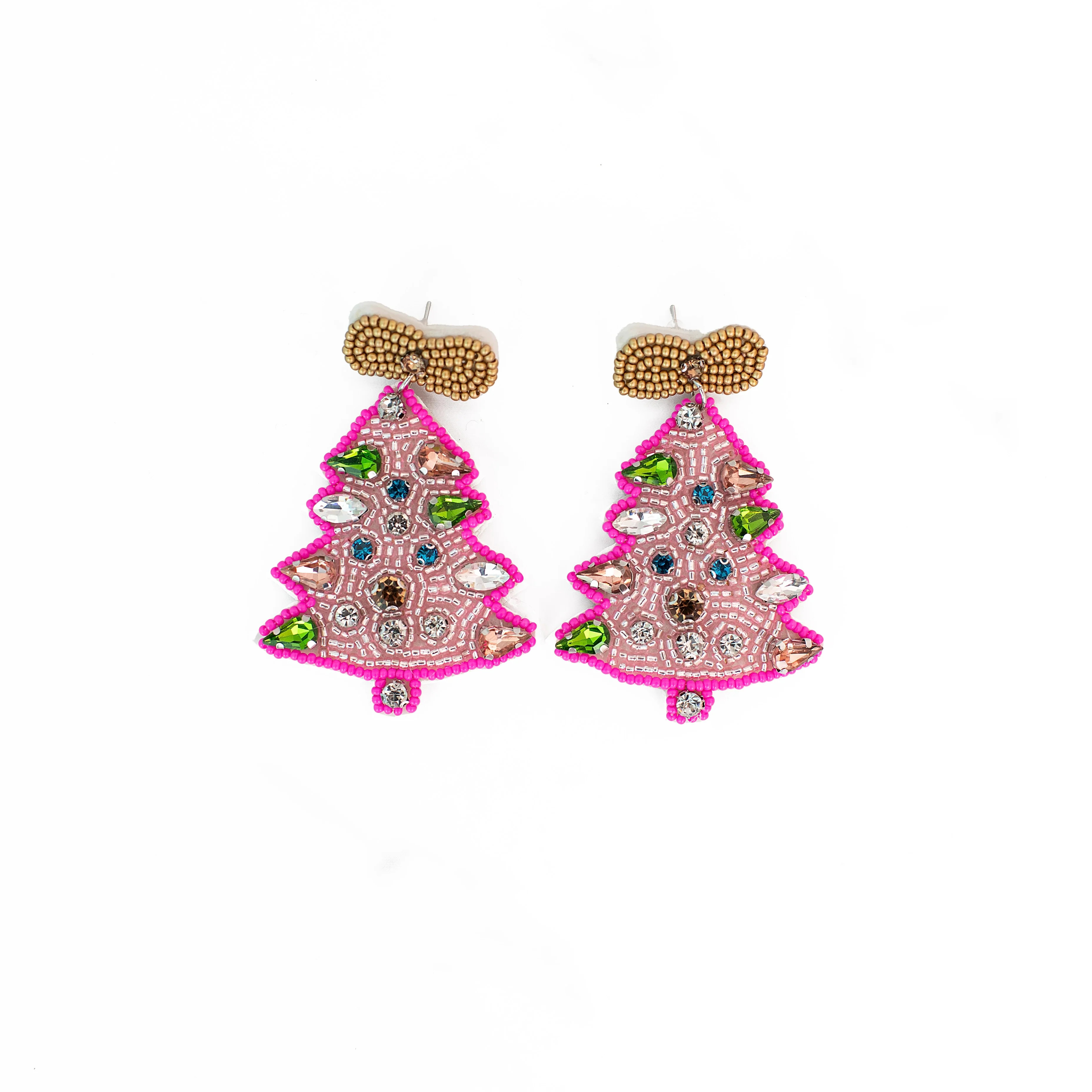 Pink Christmas Tree Earrings | Golden Thread