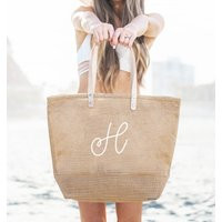 Monogram Beach Bag Burlap Bags Large Tote Bridesmaid Gift Monogrammed | Eb3330M | Etsy (US)