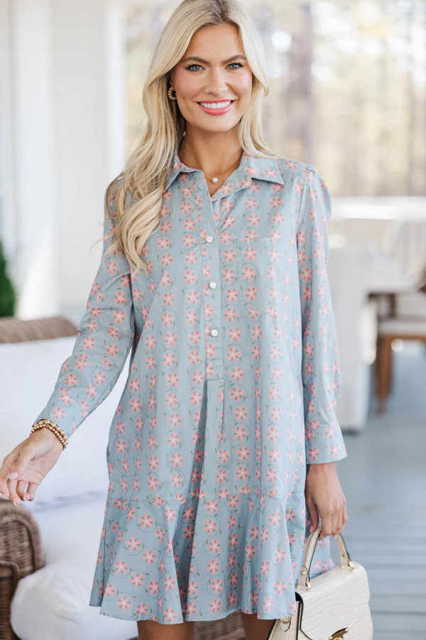 Share Your Story Light Blue Floral Shirt Dress | The Mint Julep Boutique
