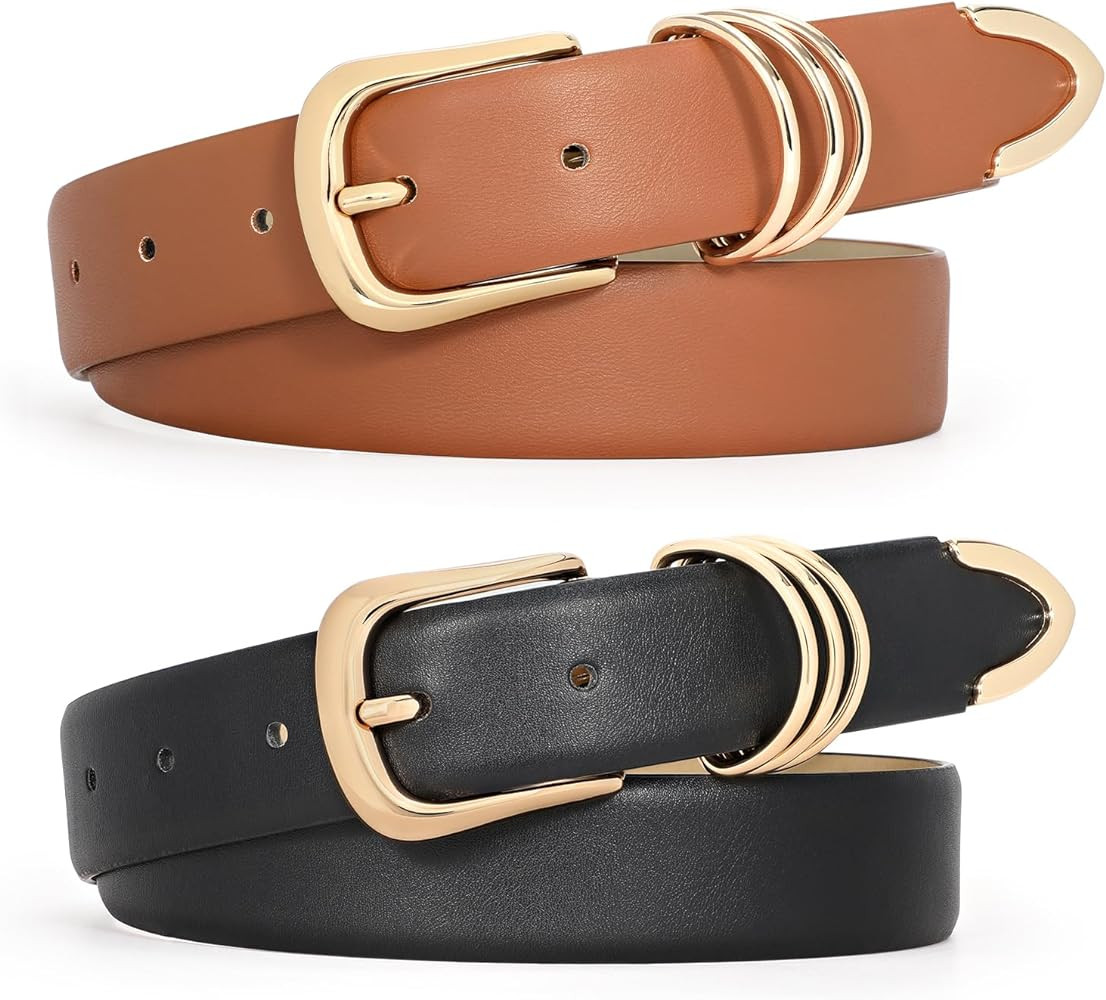 WERFORU Women Leather Belt for Jeans Pants, Ladies Leather Belt with Gold Buckle | Amazon (US)
