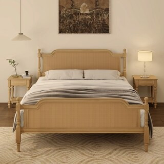 Traditional Style Platform Bed with Rattan Headboard and Footboard for Bedroom - Bed Bath & Beyon... | Bed Bath & Beyond