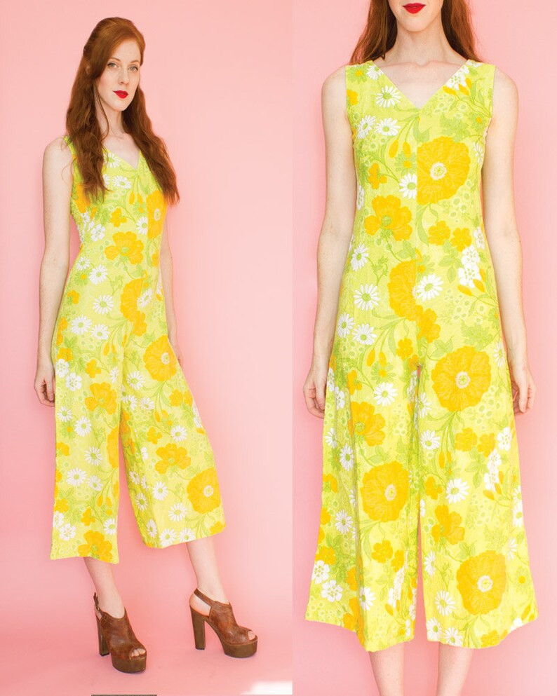 1960s Floral Hippie one piece Jumpsuit | Etsy (US)