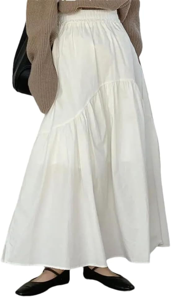 2024 Women's Casual Skirt Elastic Waist Solid Color Loose A-Line Skirt | Amazon (US)