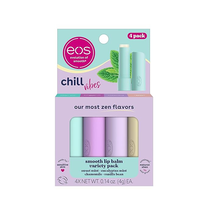 eos Chill Vibes Lip Balm Variety Pack- Chamomile, Eucalyptus Mint, Sweet Mint & Vanilla Bean, All... | Amazon (US)