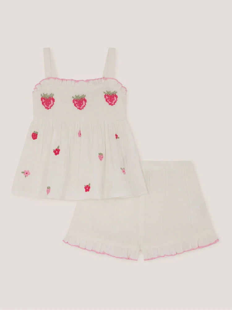 Monsoon White Baby Strawberry Top & Shorts Set | Next US