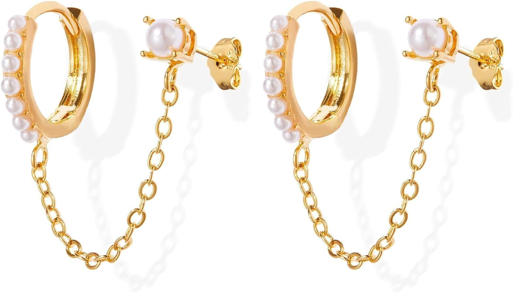 Kenivira Gold Pearl Hoop Earrings for Women | 18K Gold Huggie Earrings | Lightweight Small Gold H... | Amazon (US)