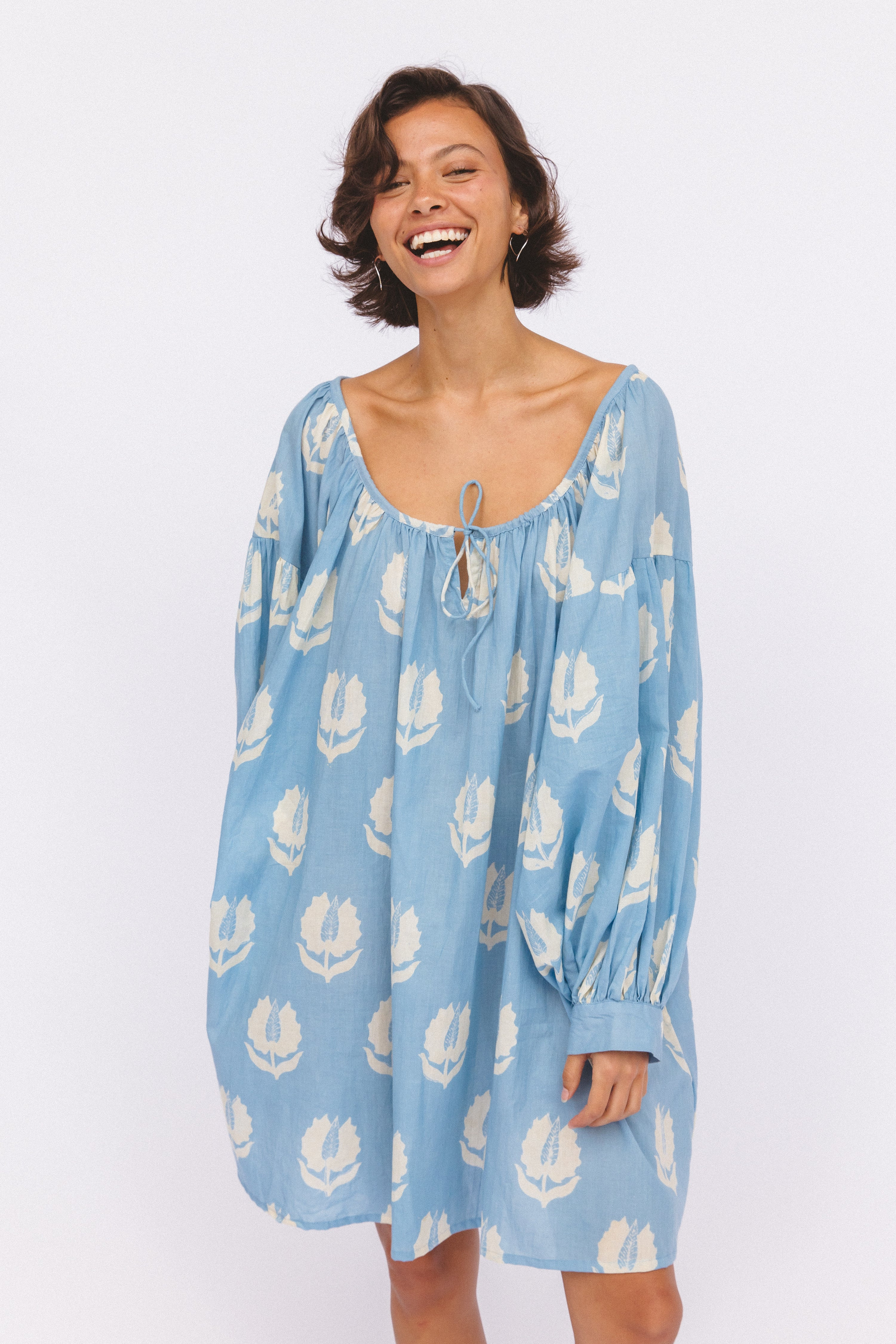 Ria Mini Dress ~ Sky | Artisan Craft, Vintage Character | Daughters of India