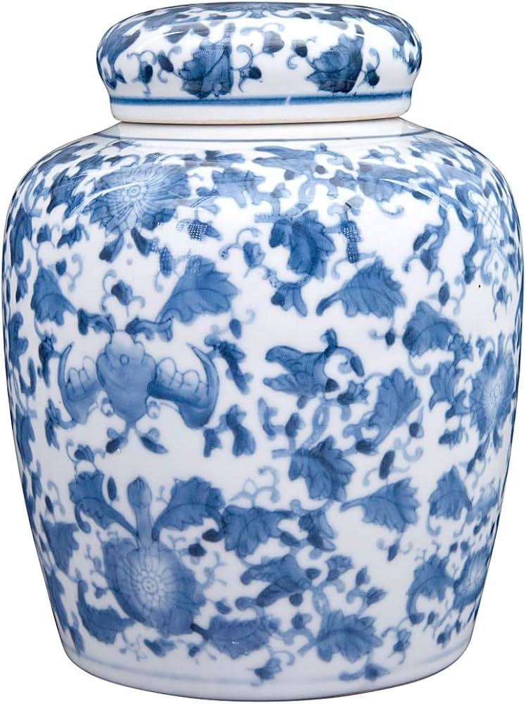 Creative Co-Op Decorative Ceramic Ginger Jar with Lid, Blue and White | Amazon (US)