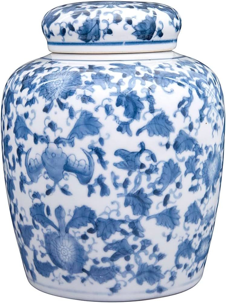 Creative Co-Op Decorative Ceramic Ginger Jar with Lid, Blue and White | Amazon (US)