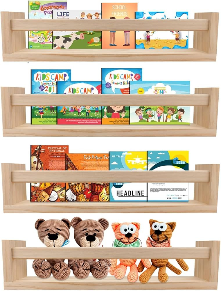Nursery Book Shelves Set of 4,Wood Floating Nursery Shelves for Wall,Wall Bookshelves for Kids，... | Amazon (US)