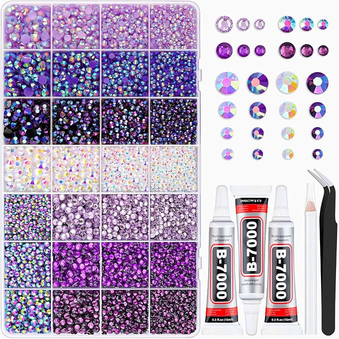 20000Pcs Purple Rhinestones for Bedazzling Kit with 3Pcs B7000 Jewelry Glue | Resin Rhinestones f... | Amazon (US)