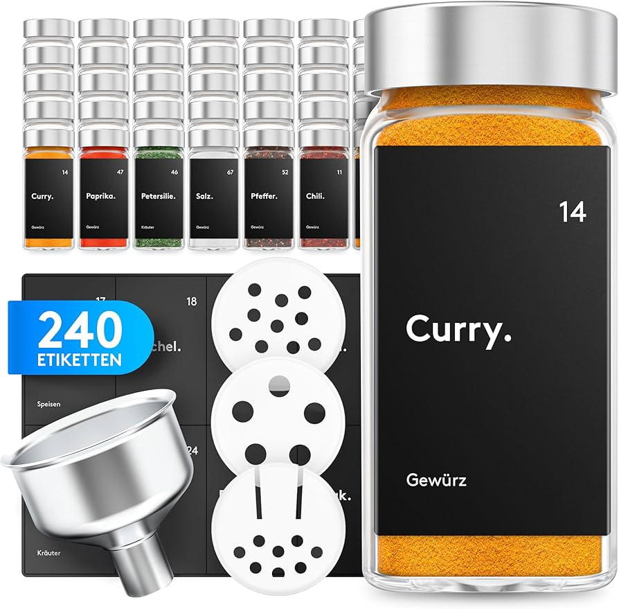 ZMILLA® Gewürzgläser Set [24 Stück] Eckig mit Streueinsatz | Inklusive 240 Etiketten + Acryls... | Amazon (DE)