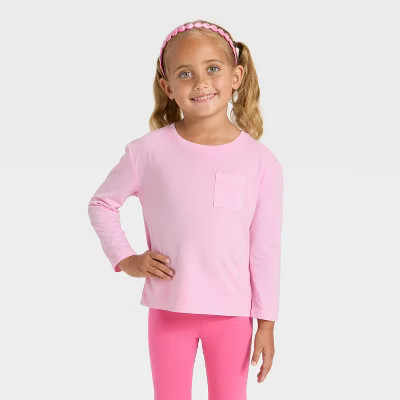 Toddler Girls' Long Sleeve Pocket T-Shirt - Cat & Jack™ Pink 12M | Target
