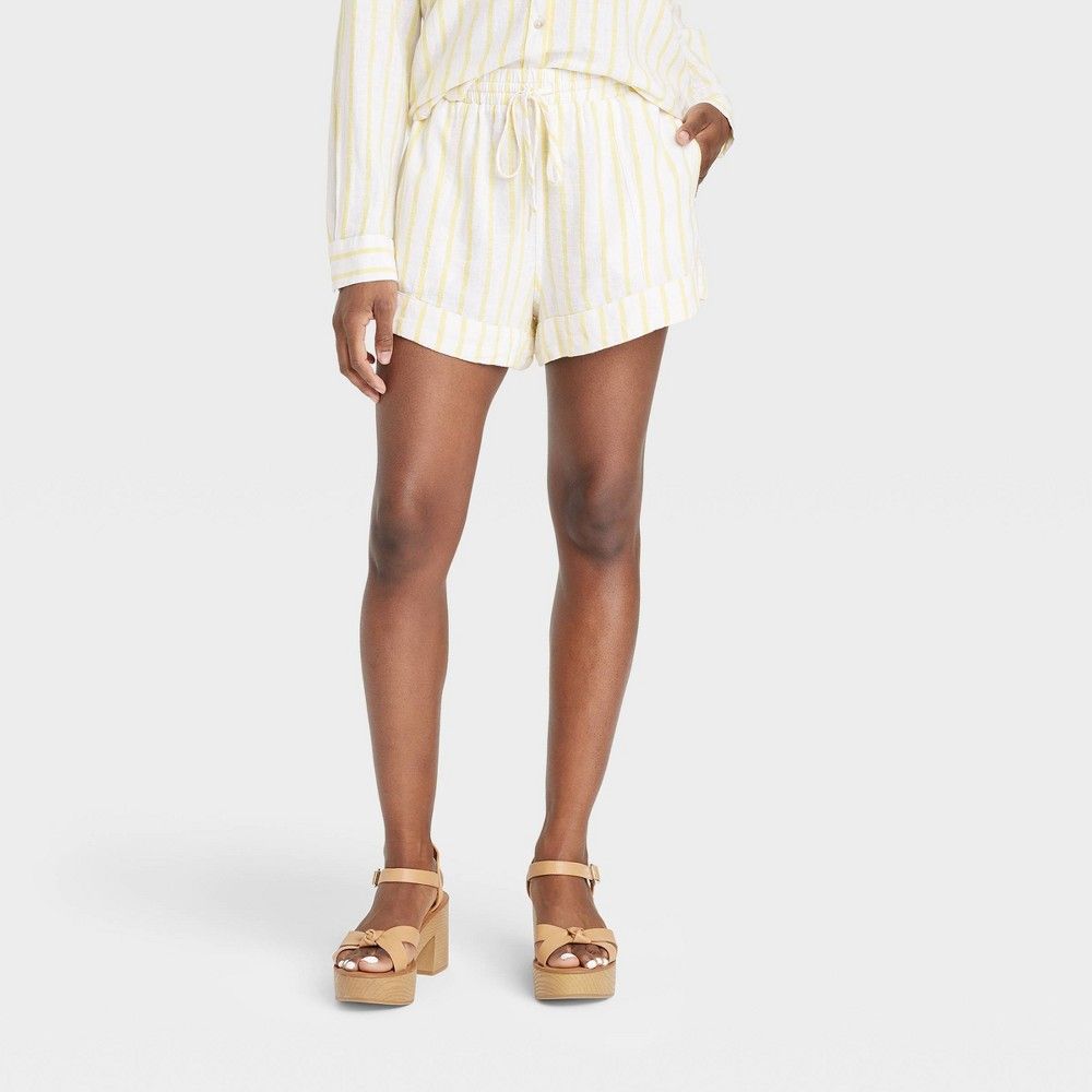 Women's High-Rise Linen Pull-On Shorts - Universal Thread™ Yellow Striped XL | Target