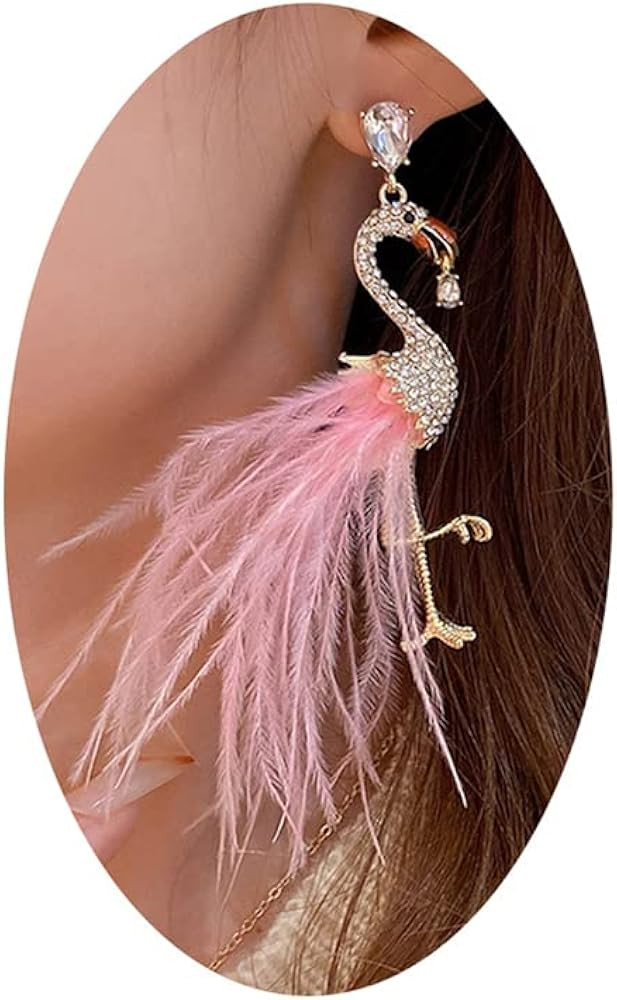 Flamingo Dangle Earrings for Women.Feather Tassel Drop Earrings Elegant Crystal Birds Earrings Fa... | Amazon (US)