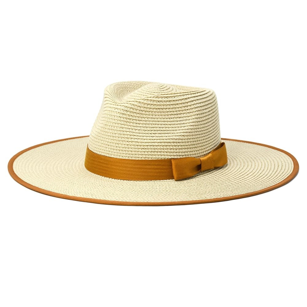 Unisex Wide Brim Sun Hat Straw Panama Rancher Fedora Hat for Men Beach Hat for Women | Amazon (US)