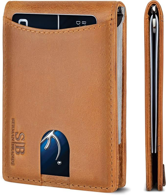 SERMAN BRANDS RFID Blocking Slim Bifold Genuine Leather Minimalist Front Pocket Wallets for Men w... | Amazon (US)
