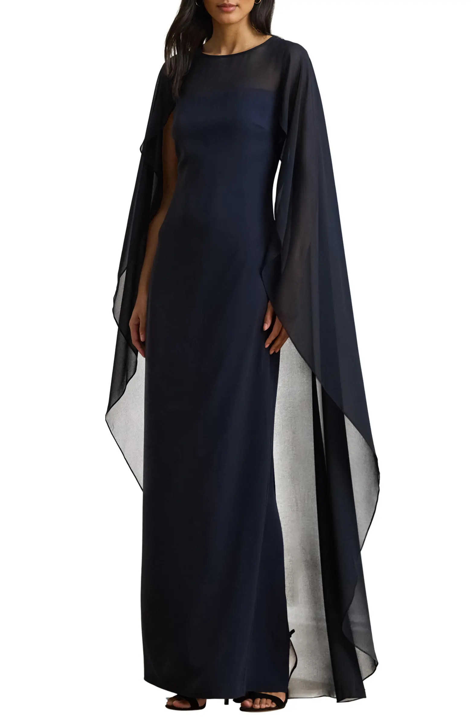 Lauren Ralph Lauren Sheer Cape Georgette Column Gown | Nordstrom | Nordstrom