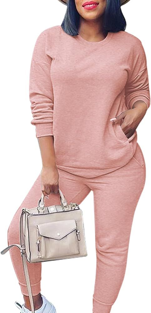 Fixmatti Women's 2 Piece Sweatsuit Long Sleeve Shirts Jogger Pant Set Tracksuit | Amazon (US)