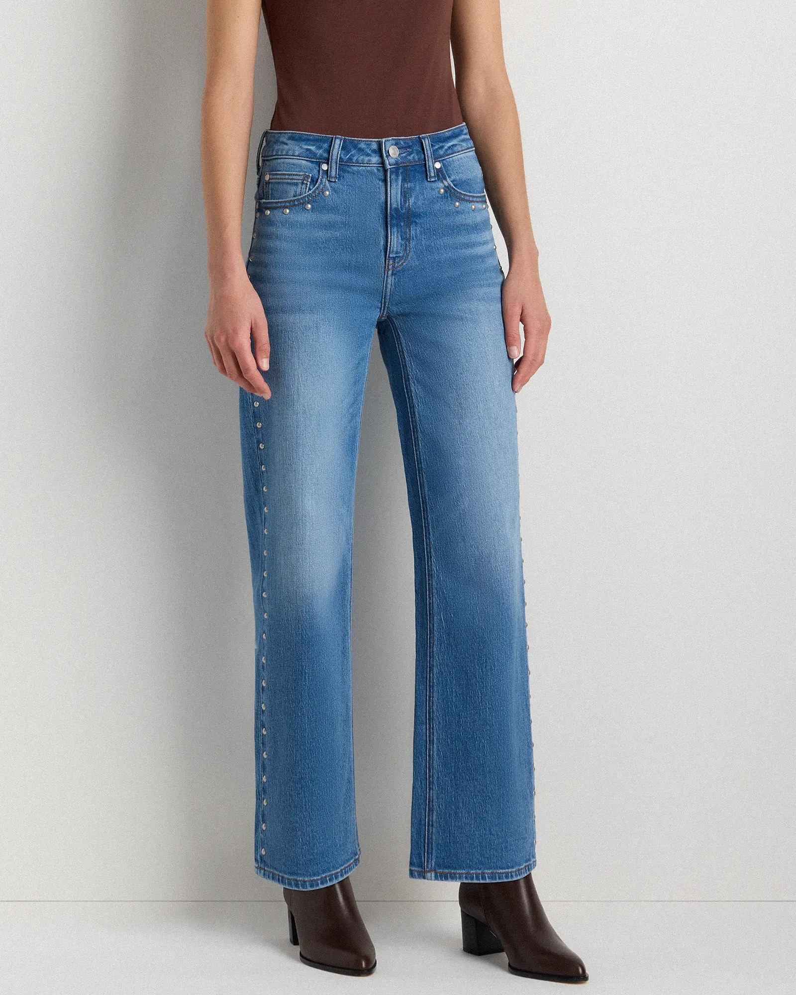 Bella Stretch Studded Relaxed Straight Jeans | Quince