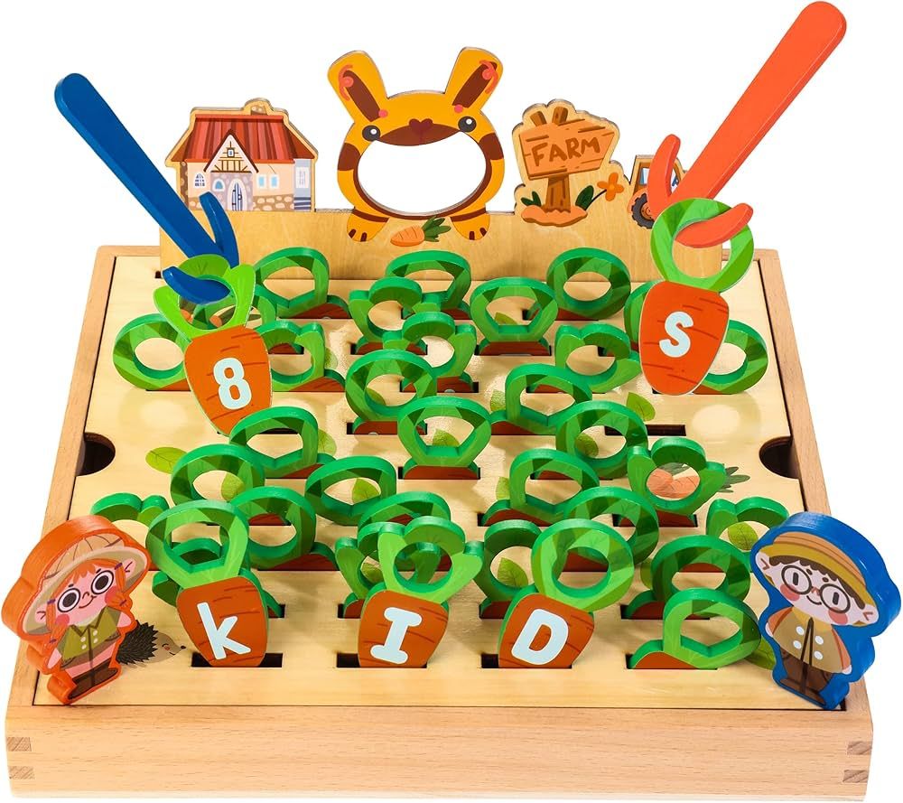 Montessori Toys for 3 Year Old, Carrot Harvest Game Wooden Toy, Fine Motor Toys, Alphabet & Numbe... | Amazon (US)