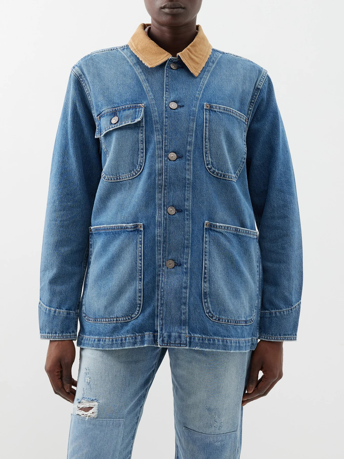 Corduroy-collar denim jacket | Matches (US)