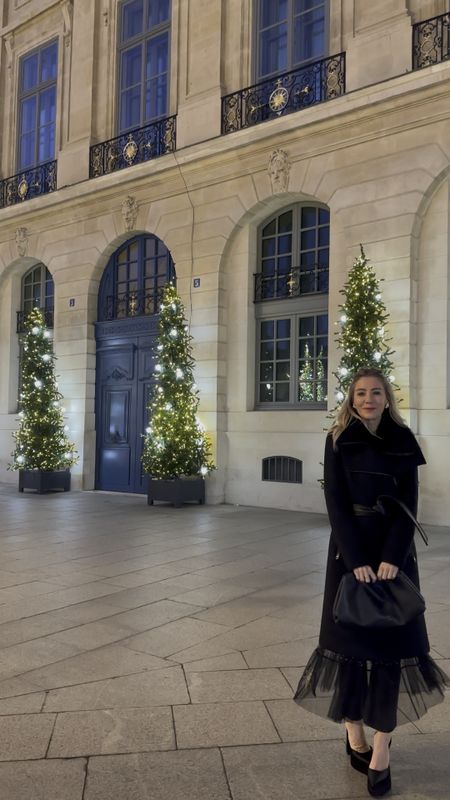 Christmas time in Paris ✨ dressing up for cocktails at the ritz ✨🎄 pairing my $50 Valentino dupes with a gorgeous Mackage coat and faux leather pants 

#LTKSeasonal #LTKHoliday #LTKstyletip