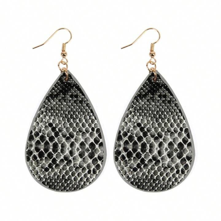 Snake Skin Teardrop Leather Earrings | SHEIN