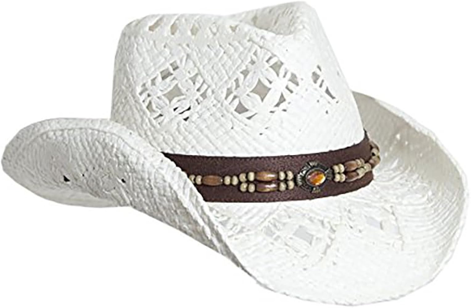 Straw Cowboy Hat W/Vegan Leather Band & Beads, Shapeable Brim | Amazon (US)