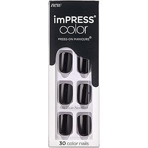 KISS imPRESS Color Press-On Manicure, Gel Nail Kit, PureFit Technology, Short Length, “All Black”, P | Amazon (US)