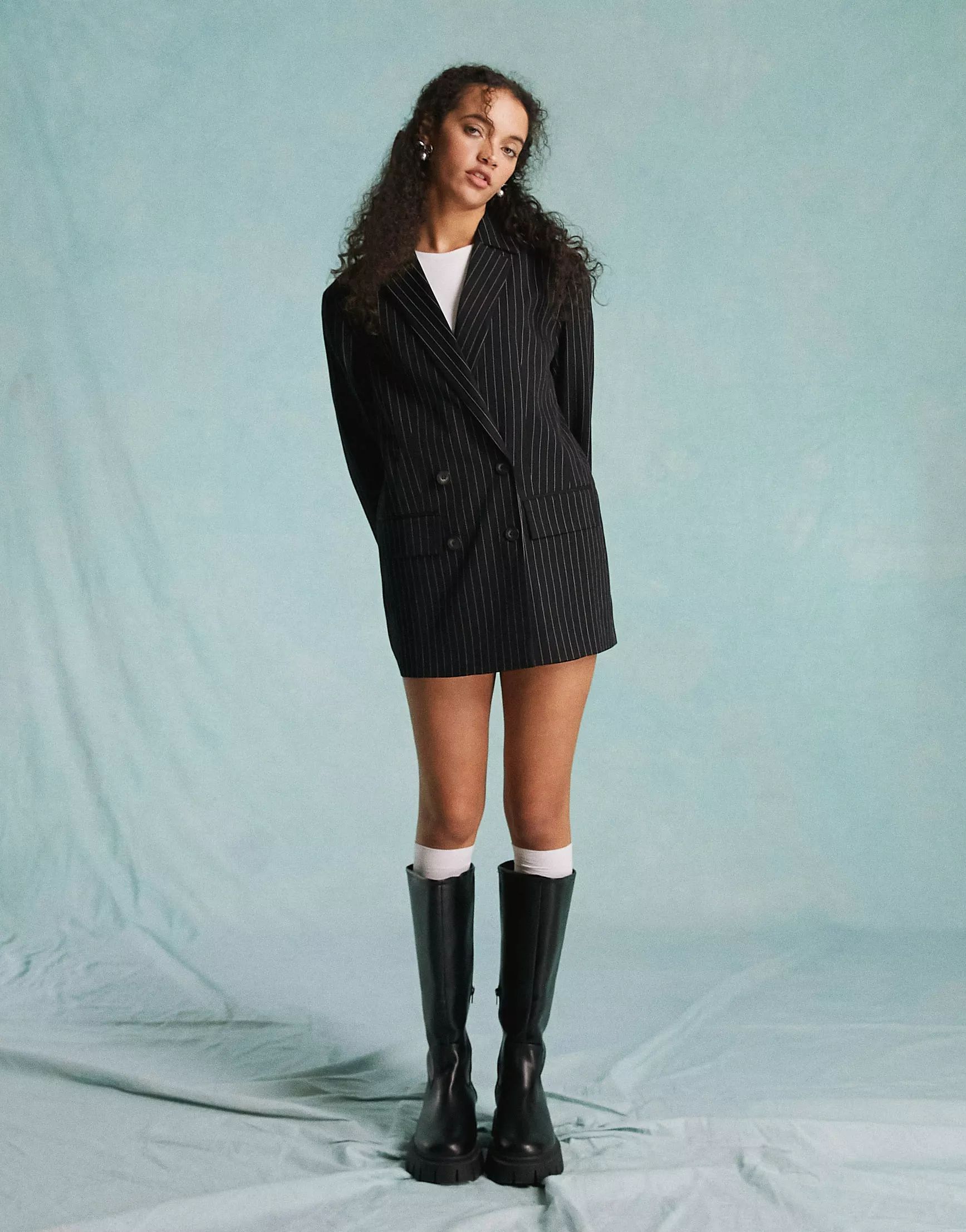 Miss Selfridge oversized slouchy blazer in black pinstripe - part of a set | ASOS (Global)