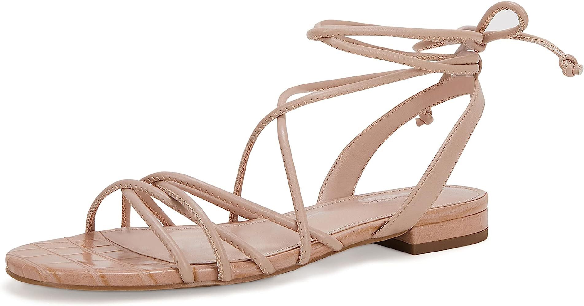 Ermonn Women's Lace-up Flat Sandals Strappy Open Toe Slingback CrissCross Casual Summer Slides | Amazon (US)