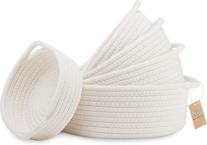 NaturalCozy 5-Piece Round Small Woven Baskets Set - 100% Natural Cotton Rope Baskets! Key Tray, K... | Amazon (US)