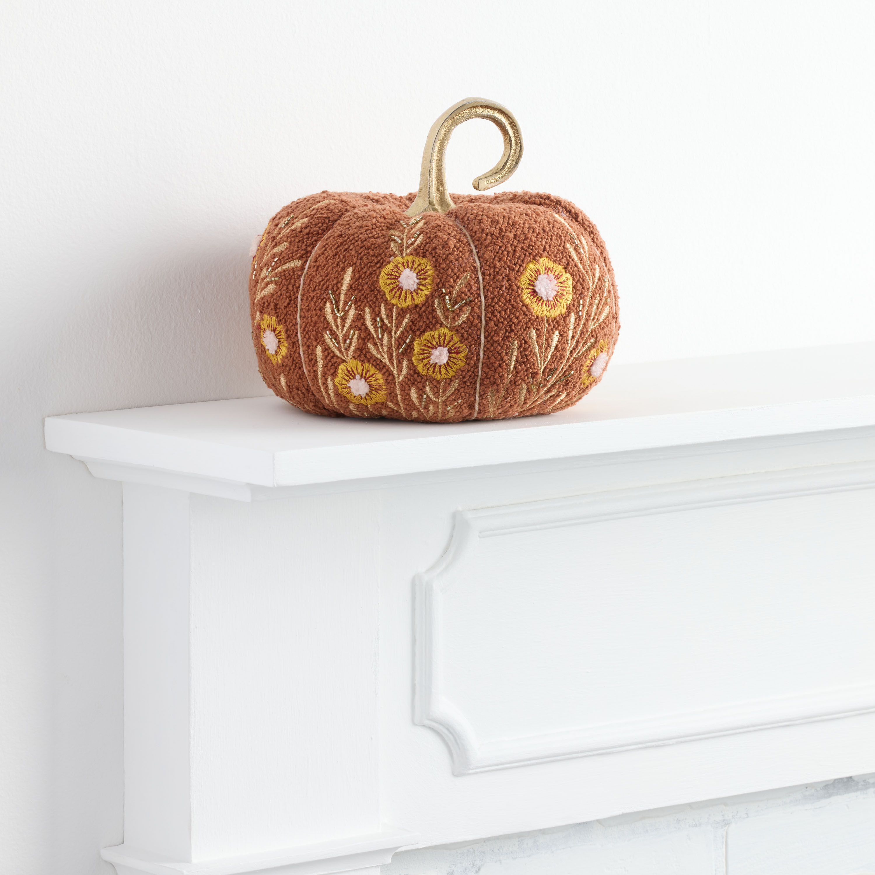 Large Rust Orange Boucle Floral Pumpkin Decor | World Market