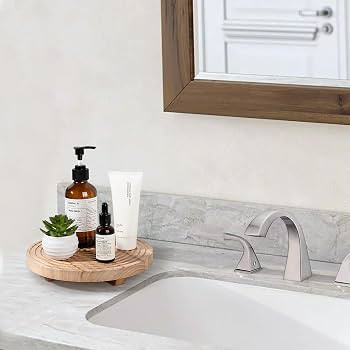 Round Decorative Tray Farmhouse Bathroom Decor Wood Riser Kitchen Countertop Organizer for Perfum... | Amazon (US)