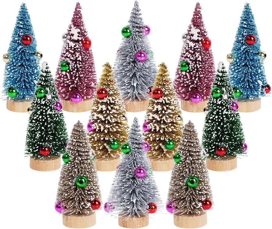 Yookat 12Pcs Mini Christmas Trees Small Sisal Trees Mini Pine Trees with Wood Base Mini Bottle Br... | Amazon (US)