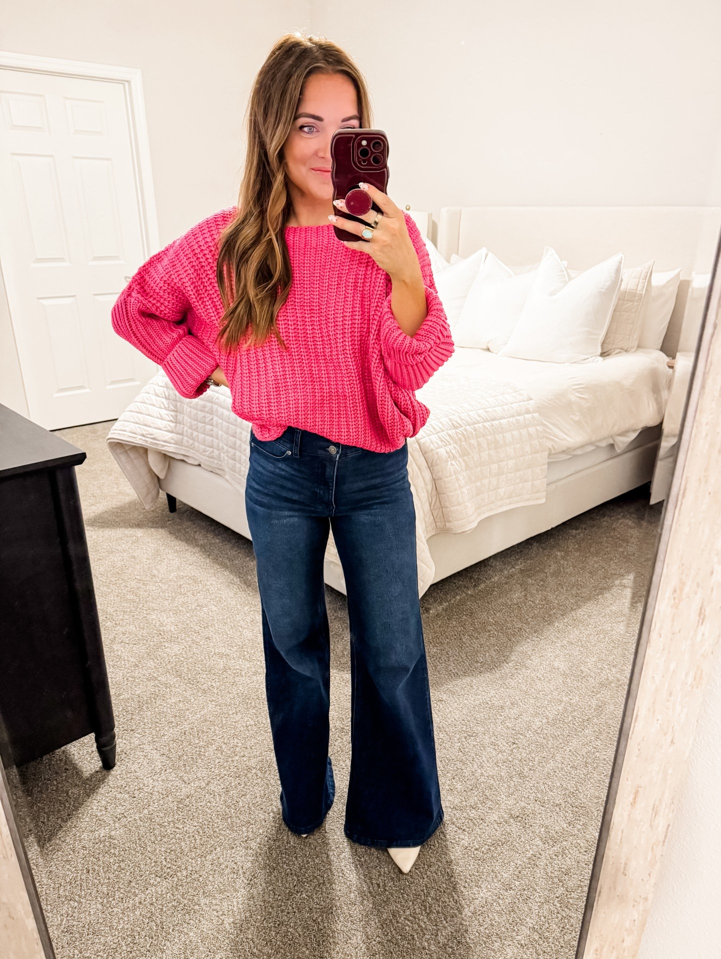 Top - M, Denim - 6 (tts) 
5’2” 140 lbs 
—
Pink Lily sweater | Pink Knit sweater | Walmart denim | Walmart fashion | Walmart finds | Flare denim | Wide leg denim | Oversized sweater

#LTKWorkwear #LTKSeasonal #LTKootd