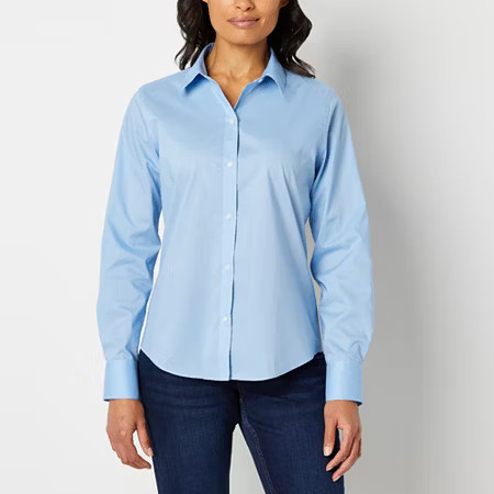 Liz Claiborne Womens Long Sleeve Vent Sleeve Regular Fit Button-Down Shirt, X-large, Blue | JCPenney