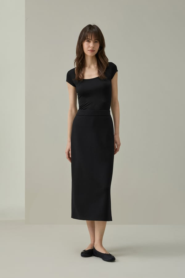 LILYSILK Women's Soft Silk Air-Cushioned Lounge Midi Skirt Black XL | LILYSILK