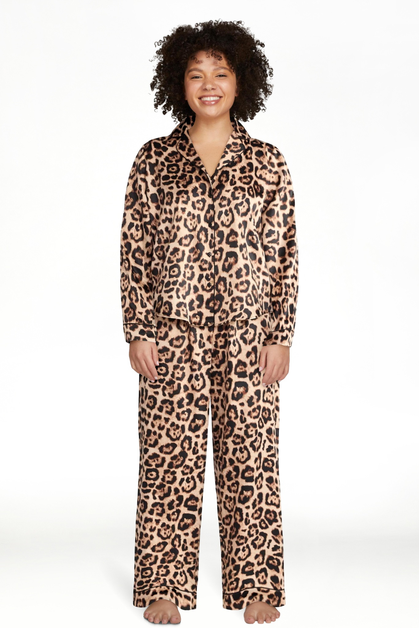 Joyspun Women’s Stretch Satin Notch Long Sleeve Top and Pants Pajama Set, 2-Piece, Sizes XS-3X | Walmart (US)