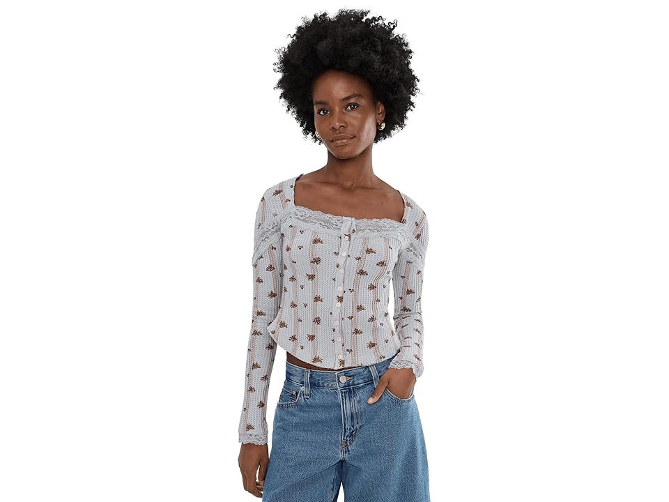 Free People Lets Party Cardi-Print Women's Clothing Pearl Blue Combo : XS (Women's 0-2), Cotton | Zappos