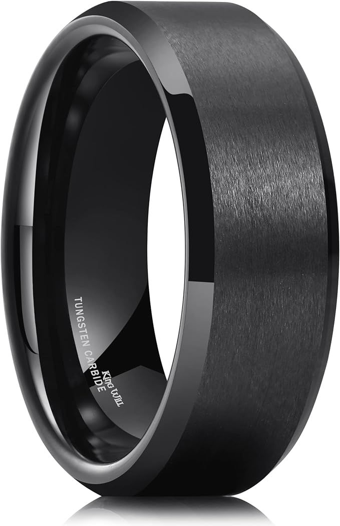 King Will Basic 6mm 7mm 8mm 9mm 10mm Men Wedding Black/Silver Tungsten Ring Matte Finish Beveled ... | Amazon (US)