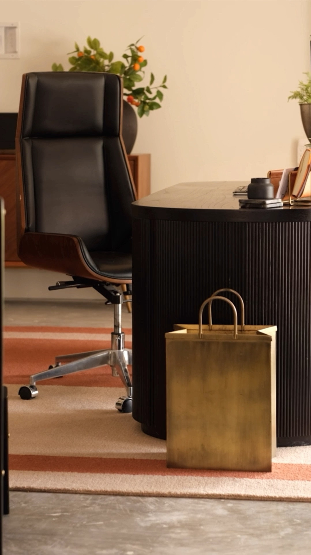 Neutral home office decor. Cord keeper. Black desk. Leather sofa. #meandmrjones 

#LTKFindsUnder100 #LTKFindsUnder50 #LTKHome