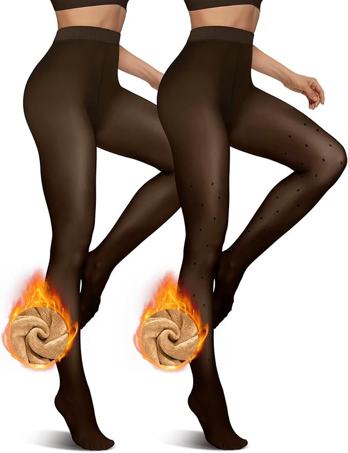 Vertvie 2 Pairs Fleece Lined Tights for Women Thermal Pantyhose Fake Translucent Winter Warm Tigh... | Amazon (US)