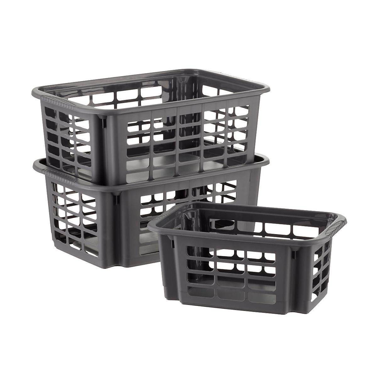 Graphite Stackable Plastic Storage Baskets | The Container Store