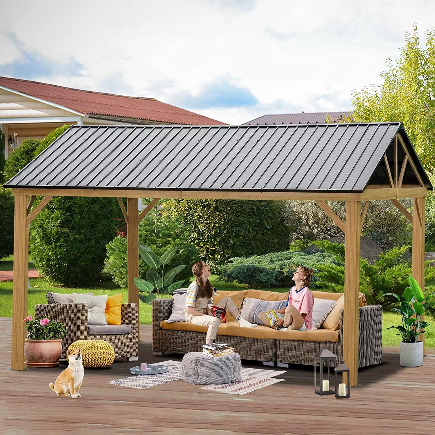 Domi Outdoor Living 12’x14’ Hardtop Gazebo Outdoor Aluminum Gazebo with Galvanized Steel Gabl... | Walmart (US)
